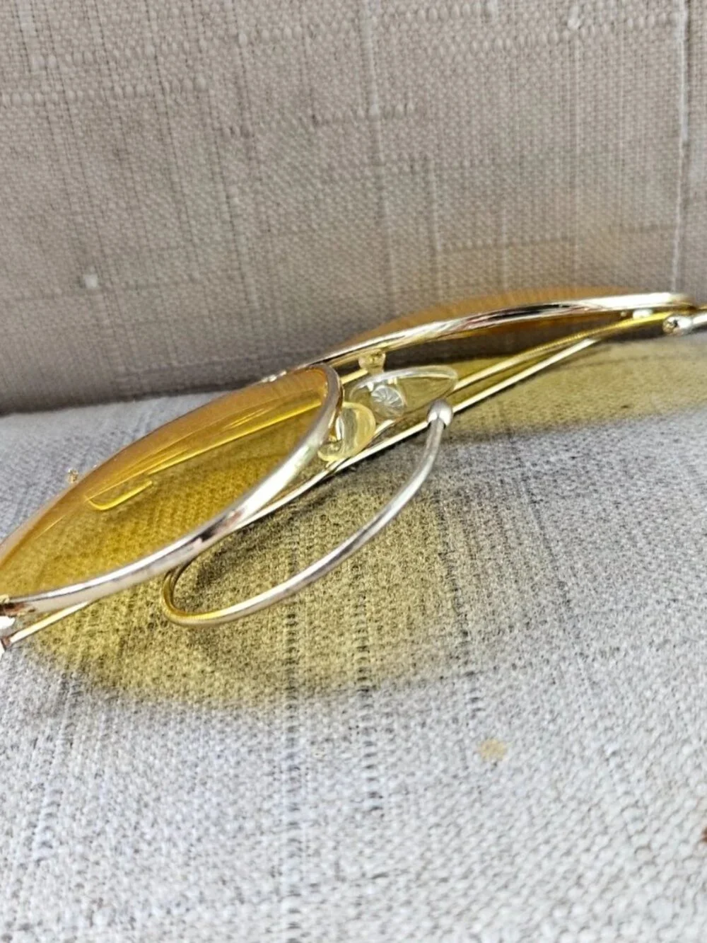 Vintage Men Sunglasses Yellow Tone Lenses Gold Tone Metal Frame Eyewear F.S